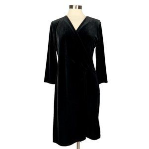 Talbots Womens Black Velvet Faux Wrap Sheath Dress V Neckline size Large